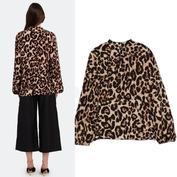 NWT BAUM UND PFERDGARTEN Mei Blouson Sleeve Leopard Print Top Size 40 FR/10 US - Picture 4 of 17